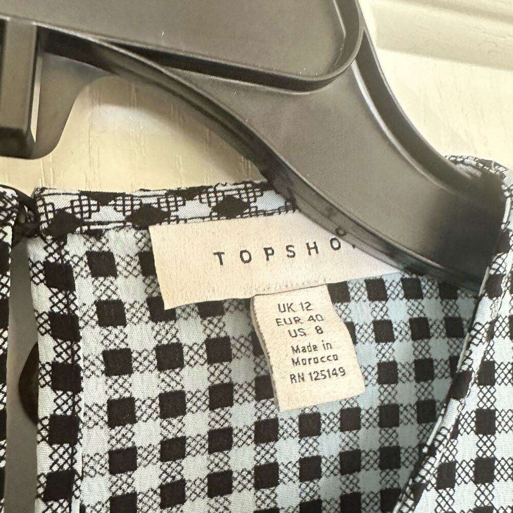 Topshop Blue Gingham Check Ruffled Long Sleeve Mini Dress Size 8 - Picture 5 of 6